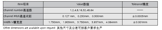 集成光学用V型槽-2通道V槽规格